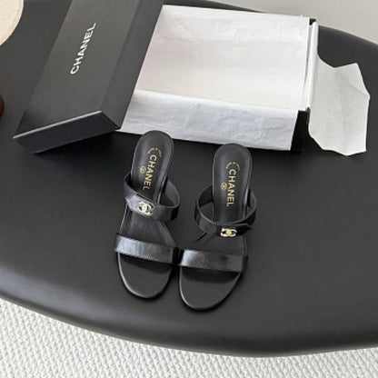 Chanel Crinkled Calfskin Double-Strap Mules.