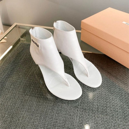 Miu Miu Calfskin Thong Sandal Booties in white