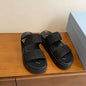 Prada Nubuck Flatform Slides in black.