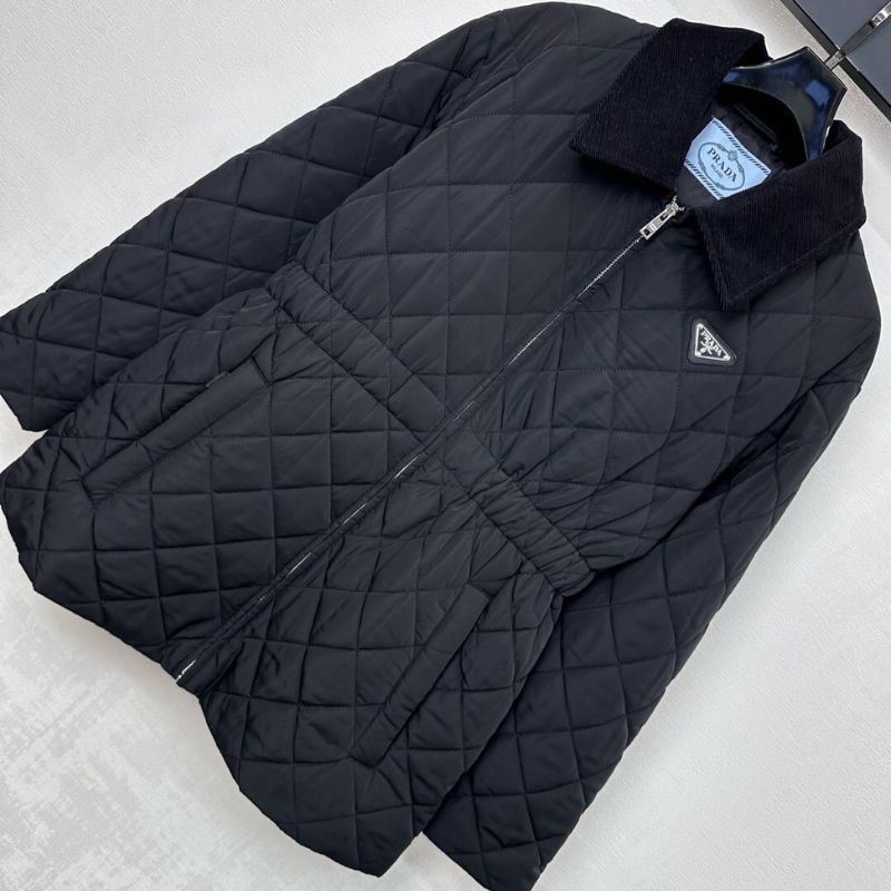 Prada quilted jacket with a black velvet or corduroy collar.