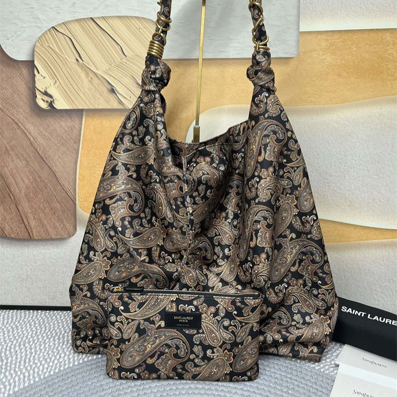 Saint Laurent Jamie embellished quilted paisley-print twill shoulder bag