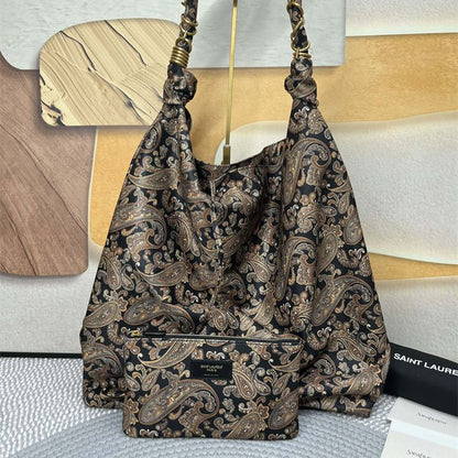 Saint Laurent Jamie embellished quilted paisley-print twill shoulder bag