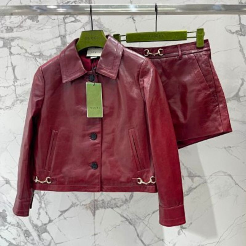 Gucci Leather Jacket with Horsebit  Gucci Leather Shorts,
