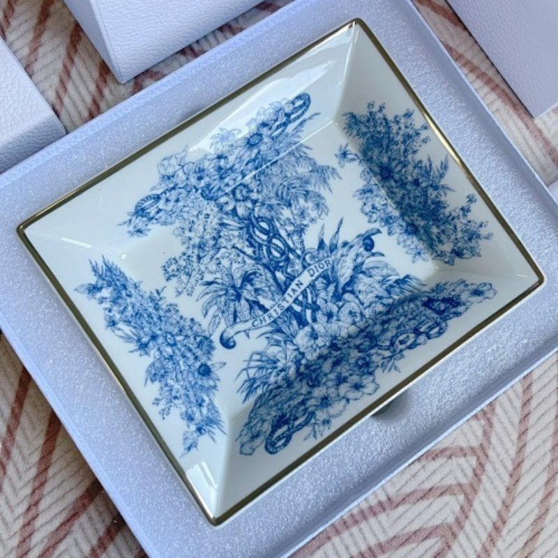 Dior Maison collection the iconic Toile de Jouy motif in blue and white.