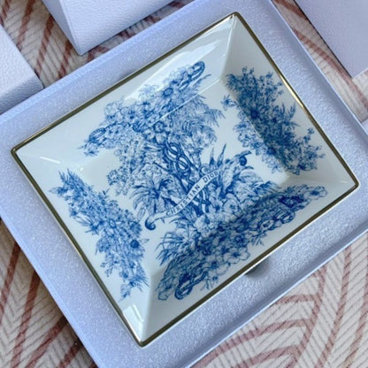 Dior Maison collection the iconic Toile de Jouy motif in blue and white.