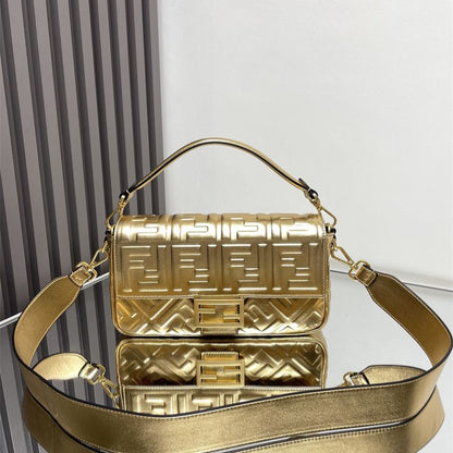 Fendi Baguette NM (New Model) Bag in metallic gold leather.