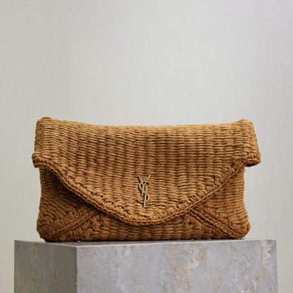 Saint Laurent Cassandre Envelope Pouch in Raffia