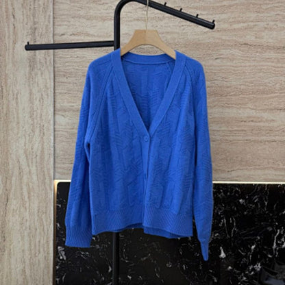 Hermès blue V-neck cable-knit cardigan