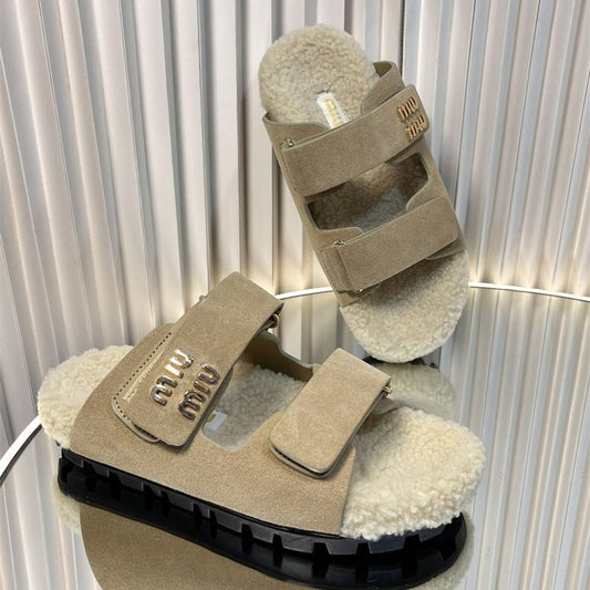 Miu Miu Birkenstock Arizona Shearling Sandal.