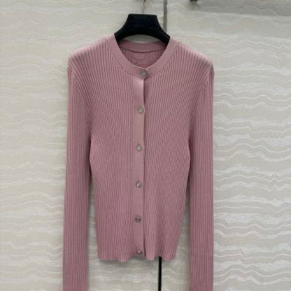 Hermès pink ribbed knit long-sleeve cardigan,