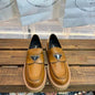 Prada Chocolate Brushed Leather Loafers in a rich cognac brown