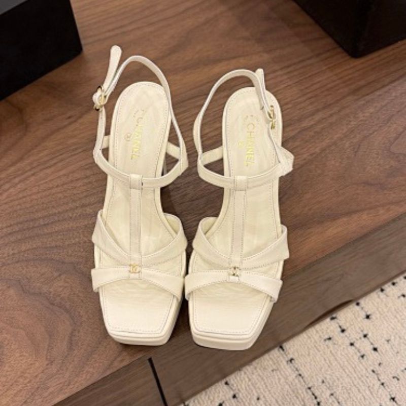 Chanel Lambskin T-Strap Platform Sandals