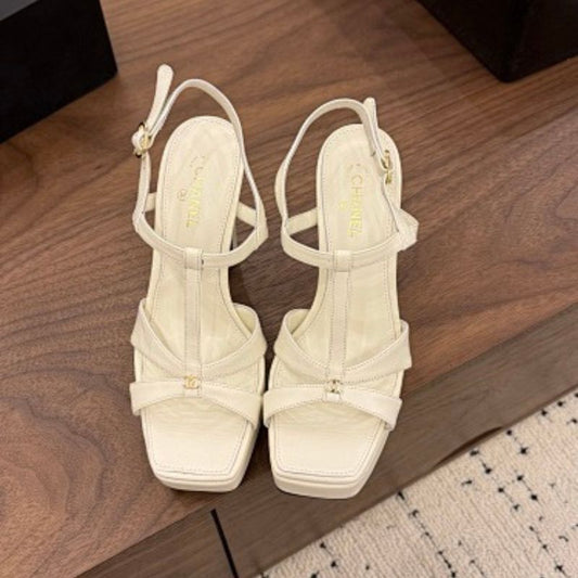 Chanel Lambskin T-Strap Platform Sandals