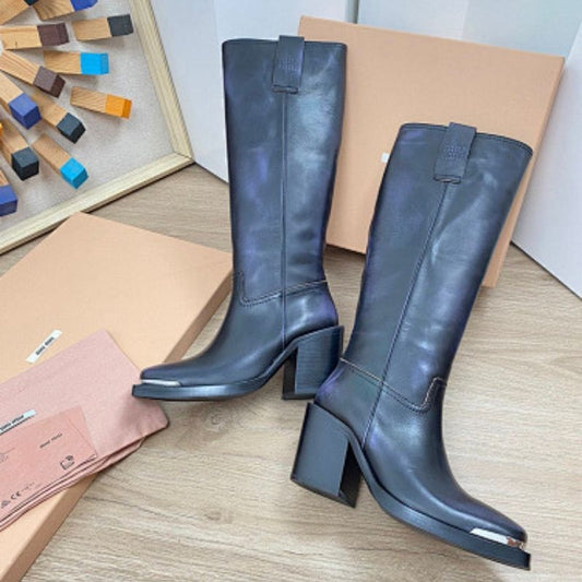 Miu Miu Metallic Toe Knee Boots,