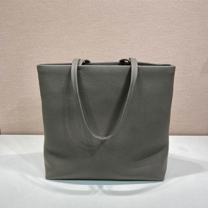 Prada Large Pebbled Leather Tote Bag in clay grey.