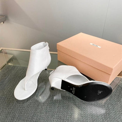 Miu Miu Calfskin Thong Sandal Booties in white