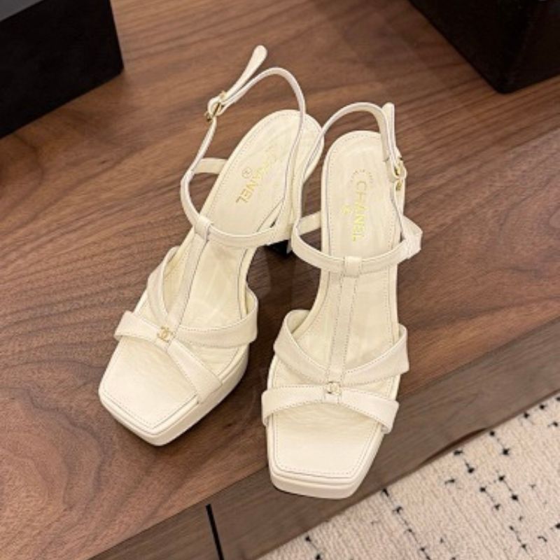 Chanel Lambskin T-Strap Platform Sandals