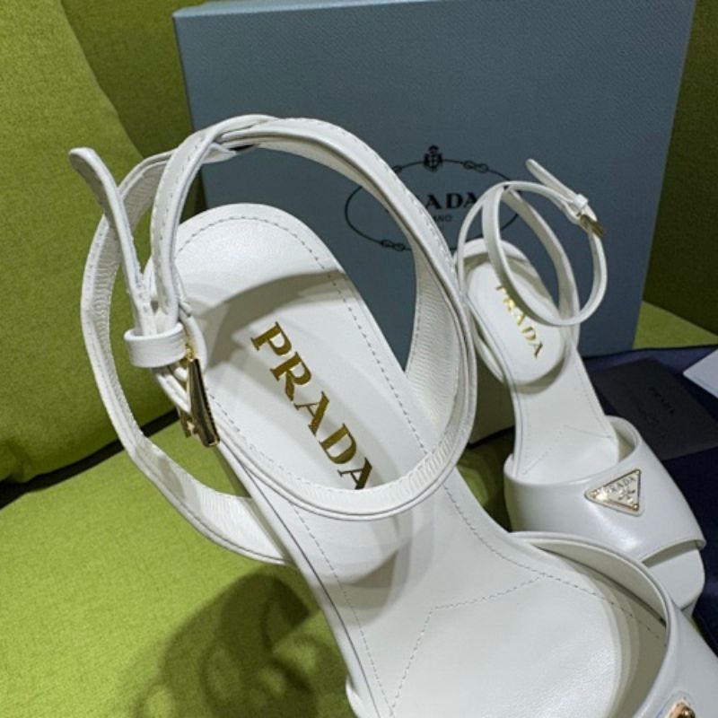Prada Leather Platform Sandals in a crisp optic white ("Bianco") colorway.