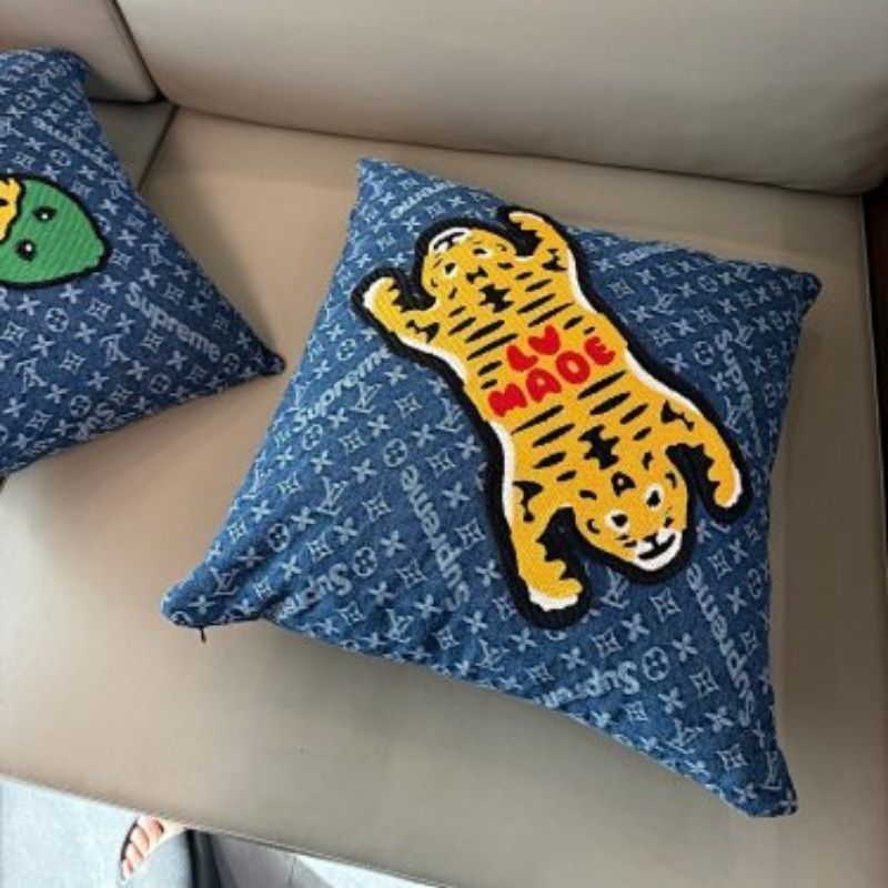 Louis Vuitton x Nigo x Supreme collaboration throw pillow,