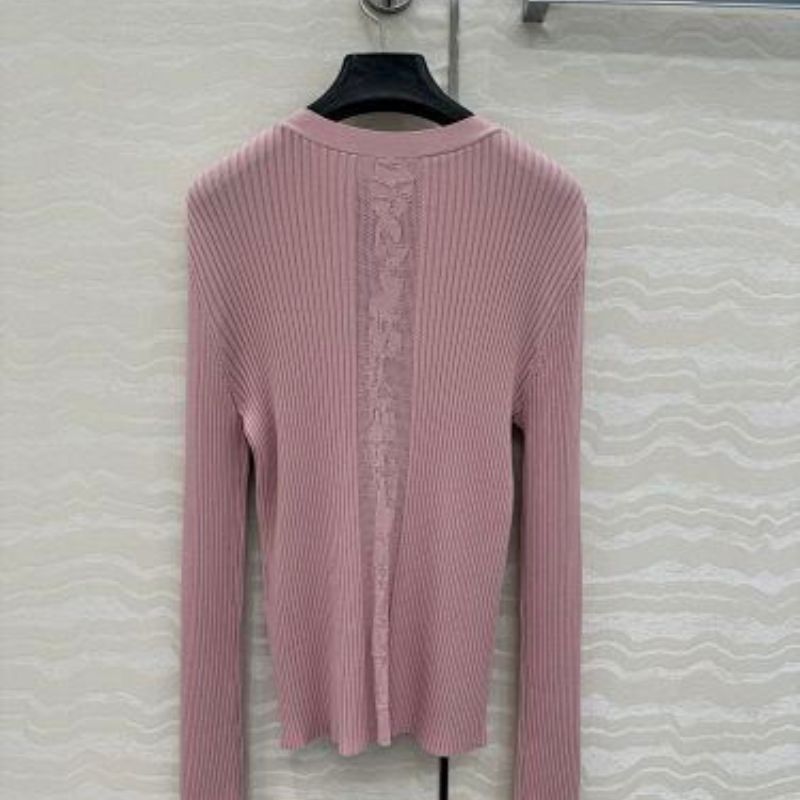 Hermès pink ribbed knit long-sleeve cardigan,