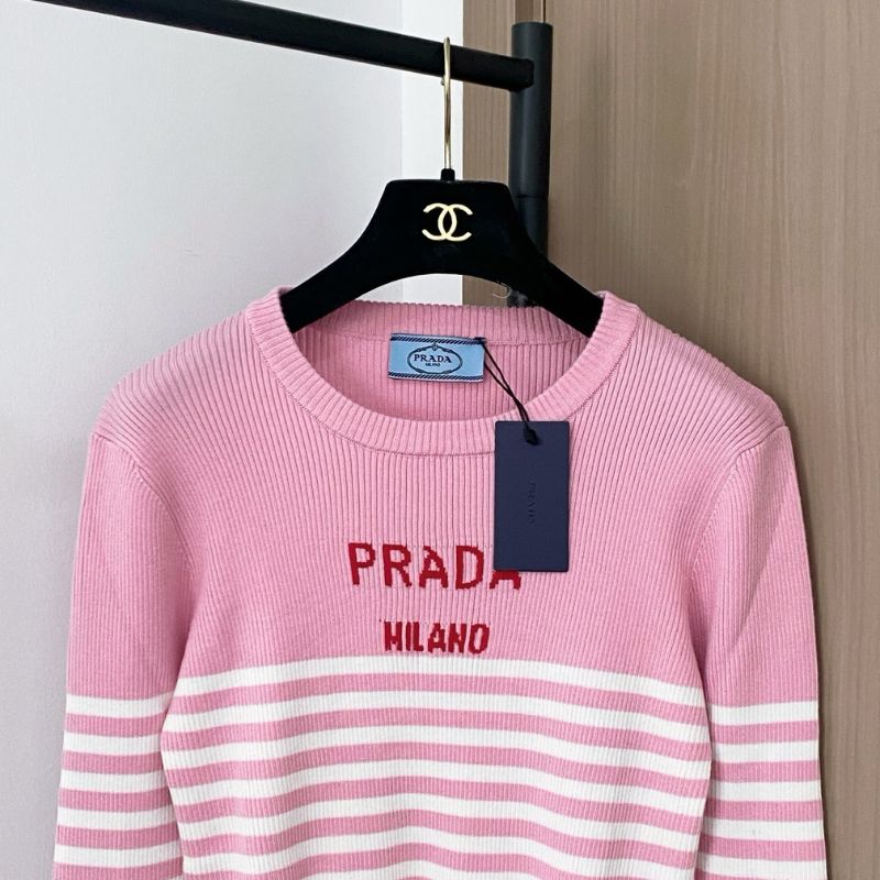 Prada ribbed knit sweater with a color-block design.