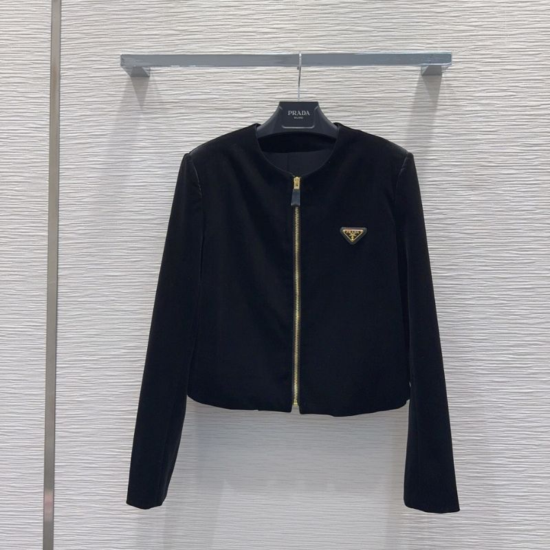 Prada velvet jacket and mini skirt set.