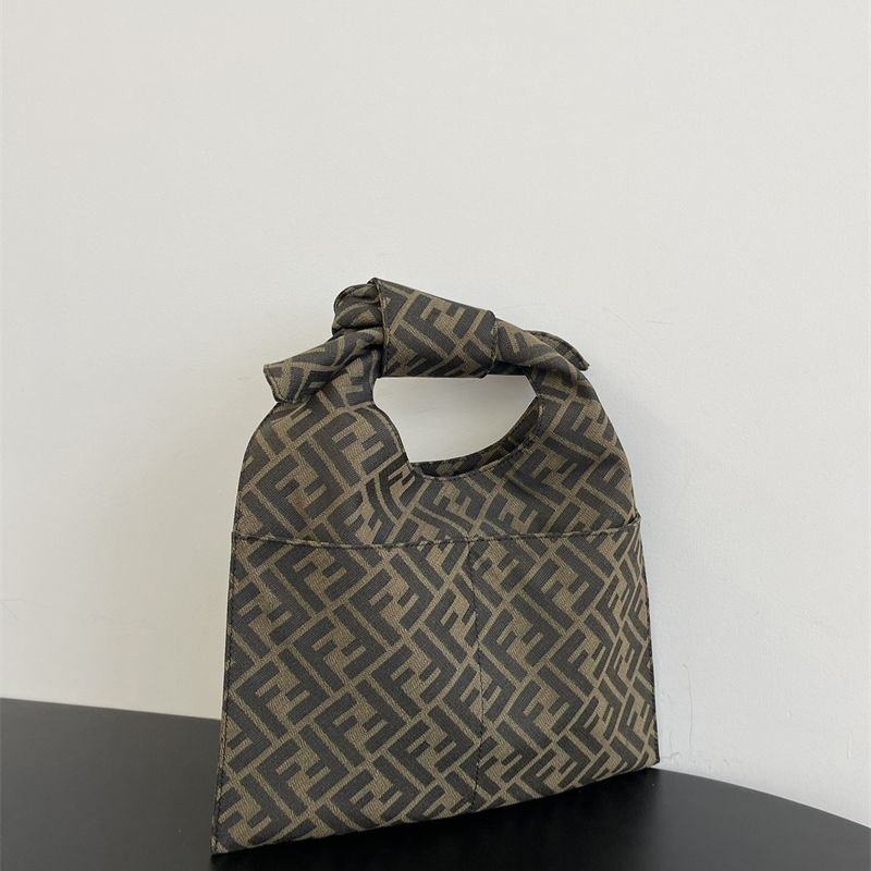 Fendi Mini Shopper bag in brown FF jacquard fabric.