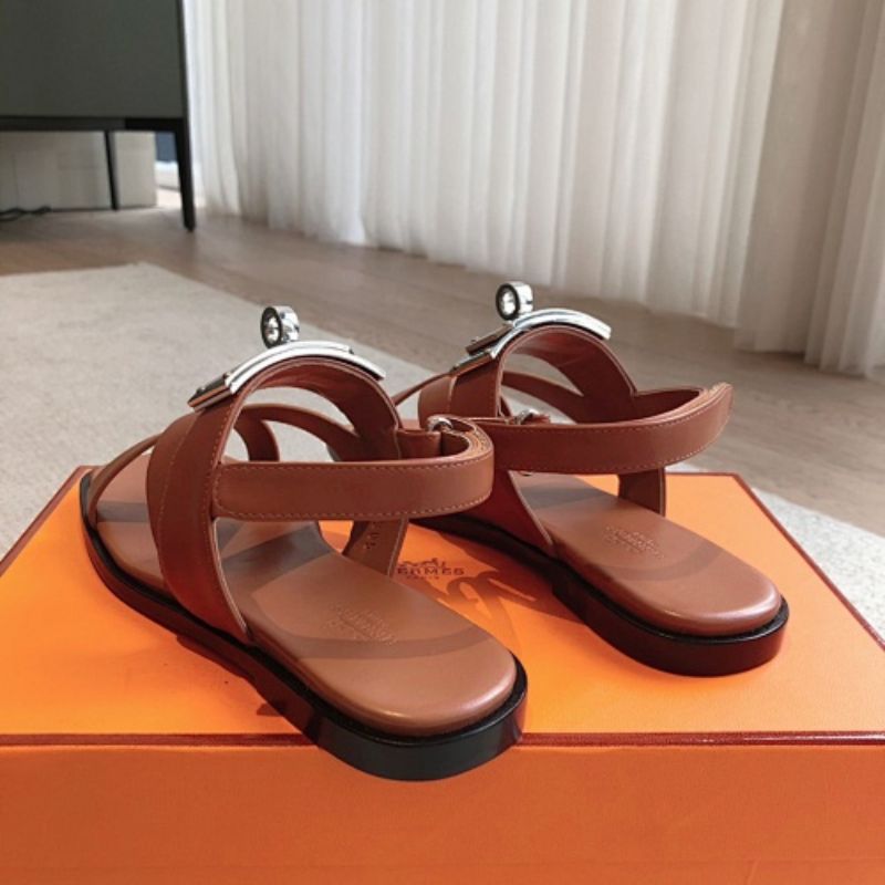 Hermès Empire Flat Sandals in gold (tan/caramel) calfskin