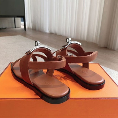 Hermès Empire Flat Sandals in gold (tan/caramel) calfskin