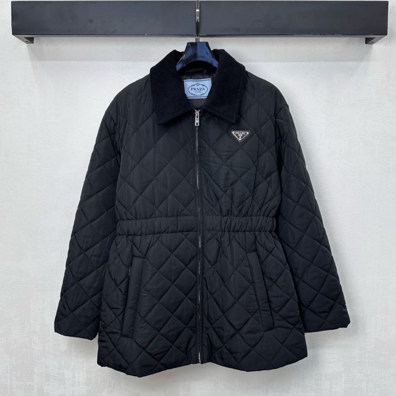 Prada quilted jacket with a black velvet or corduroy collar.
