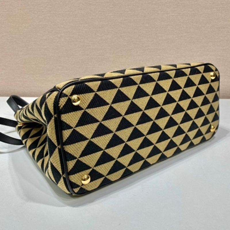 Prada Symbole Embroidered Fabric Handbag