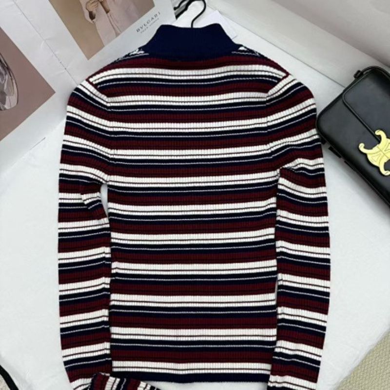 Celine Turtleneck Top in Striped Ribbed Wool