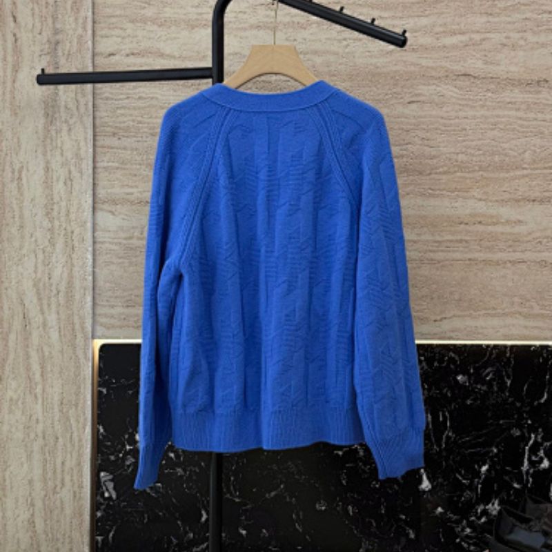 Hermès blue V-neck cable-knit cardigan