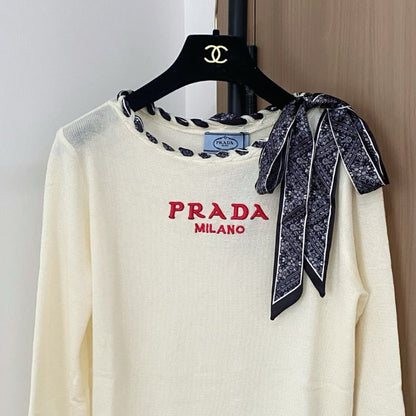 Prada crew-neck sweater with a silk scarf