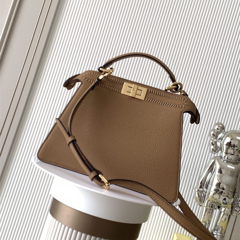 Fendi Peekaboo hand-woven brown leather ISeeU Small bag