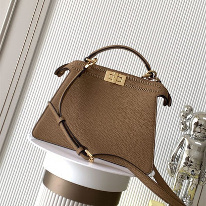 Fendi Peekaboo hand-woven brown leather ISeeU Small bag