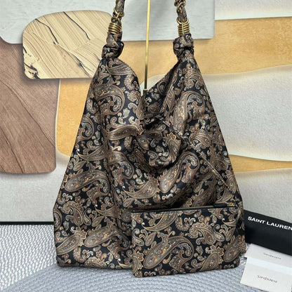 Saint Laurent Jamie embellished quilted paisley-print twill shoulder bag