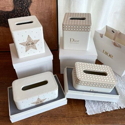 Dior-inspired leather tissue boxes