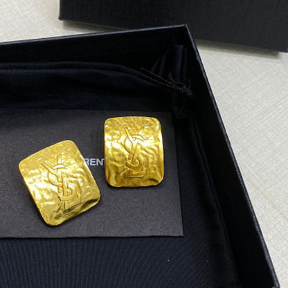 Saint Laurent Hammered YSL Monogram Stud Earrings