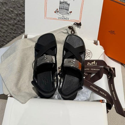 Hermès Ines Sandals in black calfskin