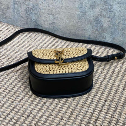 Saint Laurent Kaia Satchel in raffia and leather.