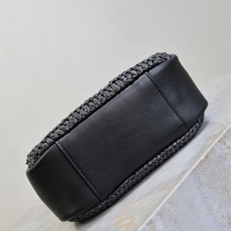 Saint Laurent Le 5 à 7 Soft Hobo bag in black crocheted raffia.