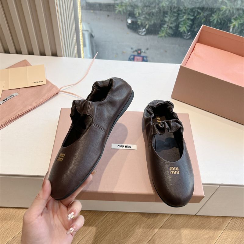 Miu Miu Ruches Nappa Leather Ballerinas