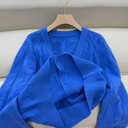 Hermès blue V-neck cable-knit cardigan