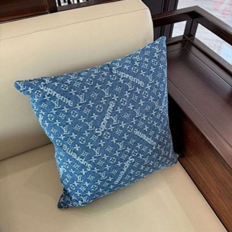 Louis Vuitton x Nigo x Supreme collaboration throw pillow,