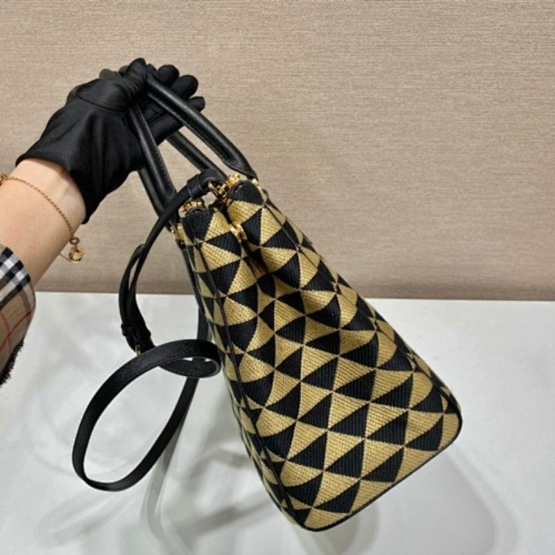 Prada Symbole Embroidered Fabric Handbag