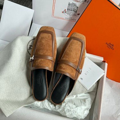Hermès Destin Mules in caramel/gold suede calfskin
