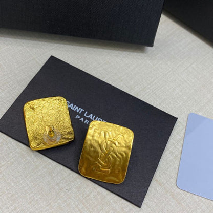 Saint Laurent Hammered YSL Monogram Stud Earrings