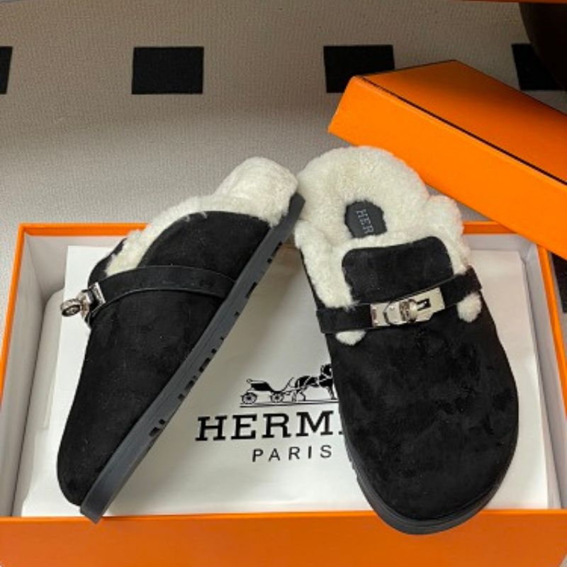 Hermès Carlotta Mules in a cozy shearling variation.