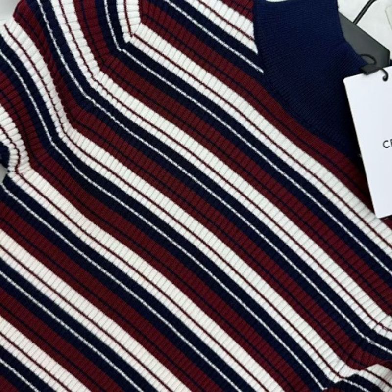 Celine Turtleneck Top in Striped Ribbed Wool